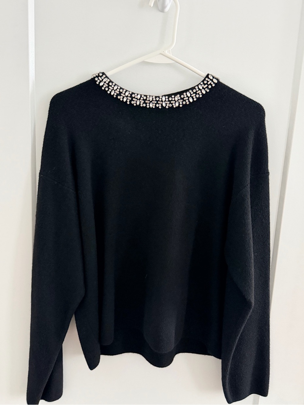 Zara Black Rhinestone Jeweled Neckline Sweater Size M